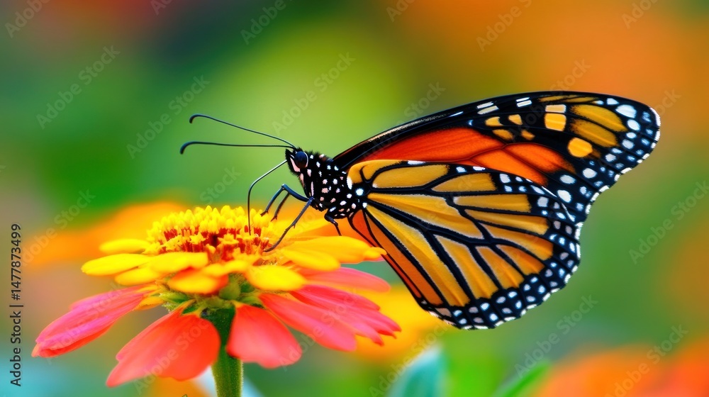 Fototapeta premium Vibrant monarch butterfly on a colorful flower