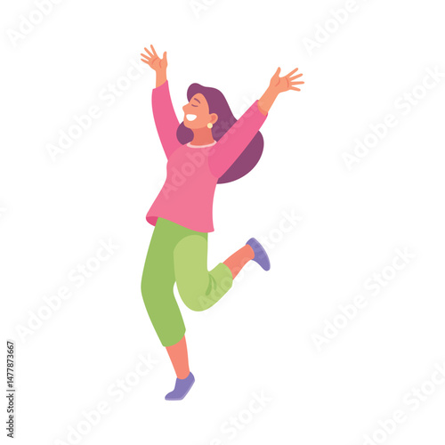 A Joyful Young Woman Celebrating with an Energetic Dance Moves Filled with Happiness