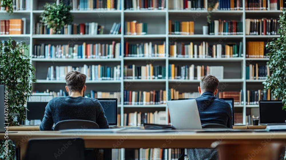 Students studying in a library Students studying in a library