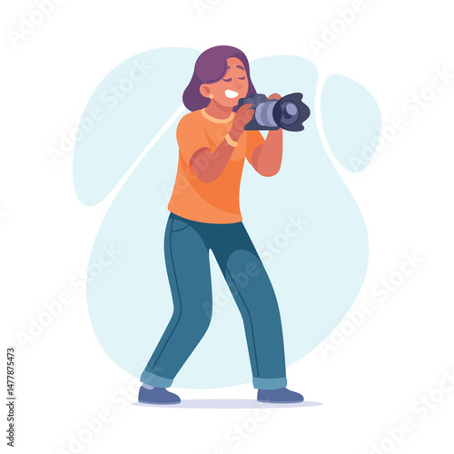 A Young Photographer is Passionately Capturing Special Moments with a Camera in Hand