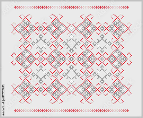 Beaded version of traditional red and black pattern with design from Mykolaiv region, Ukrainian vyshyvanka ornaments