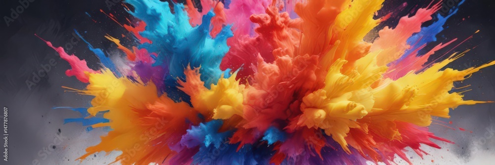 Obraz premium Intense color explosion, rough paper, dynamic abstract watercolor, modern, swirls
