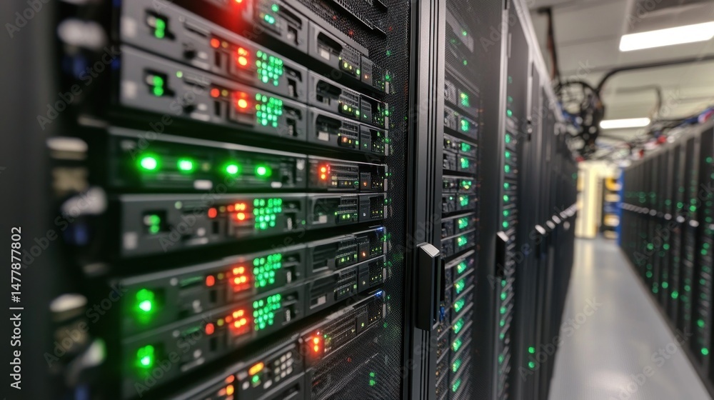 Server racks in a data center Server racks in a data center