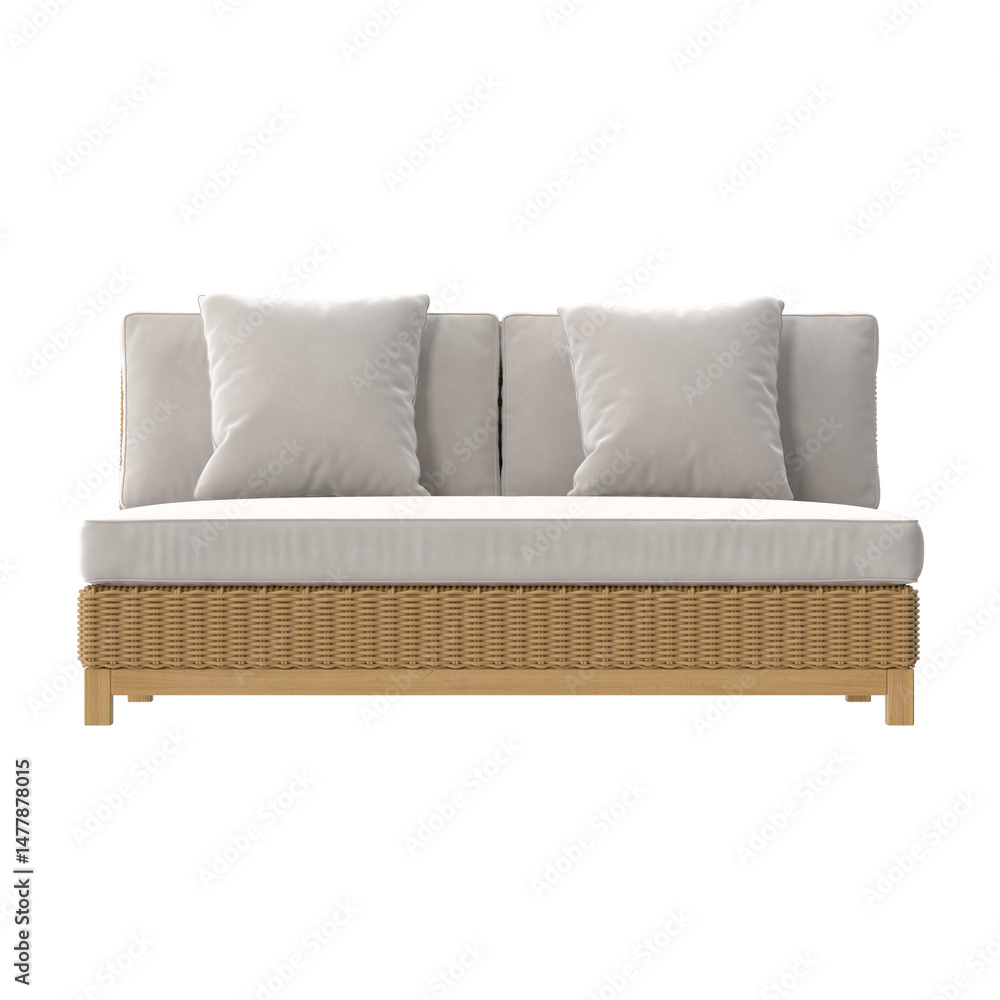 Fototapeta premium Outdoor Rattan Sofa Front View Isolated.
