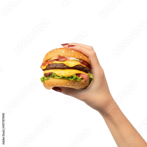 Hand Holding Burger Isolate  isolated on a transparent background