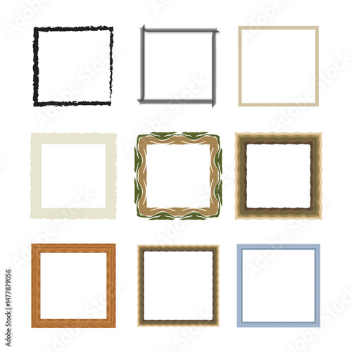 Collection of Decorative Square Borders with Various Styles and Textures White Background 