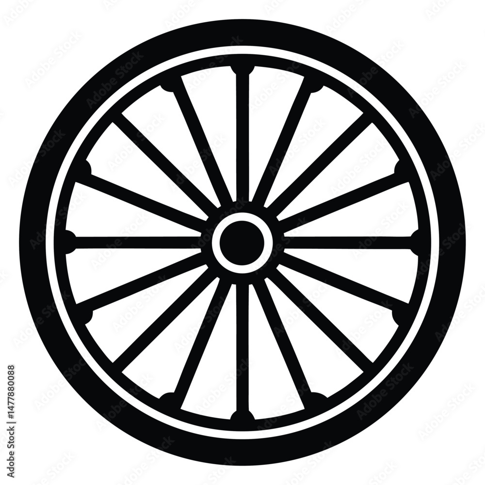 Fototapeta premium Black and White Illustration of Wheel with Spokes Radiating from Central Hub