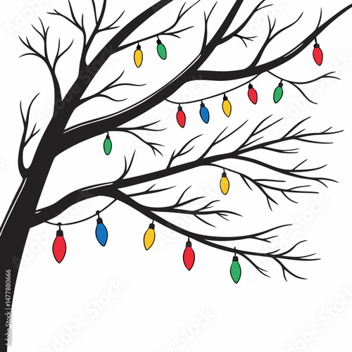 Tree-lights-on  Vector Illustration | Printable Holiday Graphic Design for Digital Download
