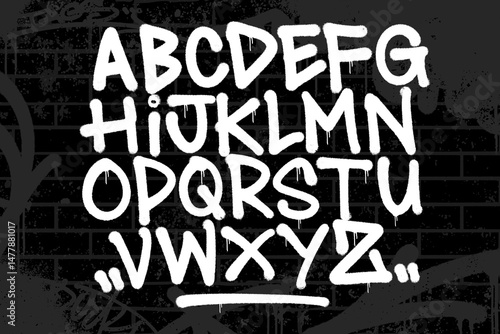 Graffiti tag font A to Z in expressive handstyle with bold spray paint stroke textures. Urban street lettering perfect for digital assets, streetwear, posters, and edgy design projects.