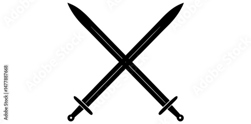 Tableau sur toile Two Crossed Swords Isolated On White Background, Ancient Swords Vector Illustration