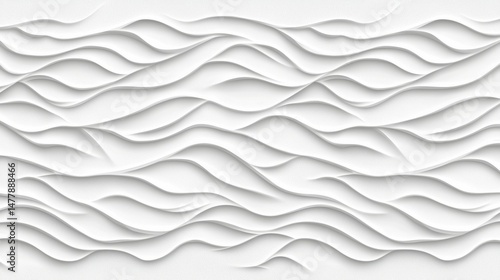 An abstract pattern of smooth flowing white wavy lines forms a seamless background with subtle shadows and tactile texture.