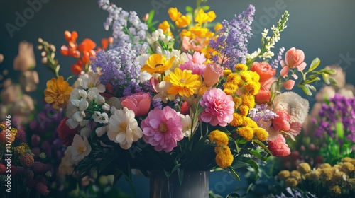 Wallpaper Mural Flower Arrangements. Colorful Bouquet Display at Local Market Before Mother's Day and 8th of March Torontodigital.ca