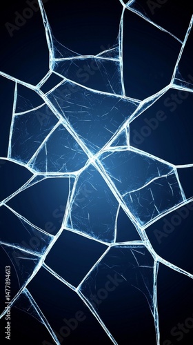 An abstract blue ice crack pattern texture background features sharp lines and jagged edges against a dark gradient backdrop surface art.