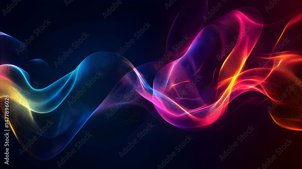 Obraz premium Vibrant Abstract Waves in Multicolor Display with Soft Glow Effect