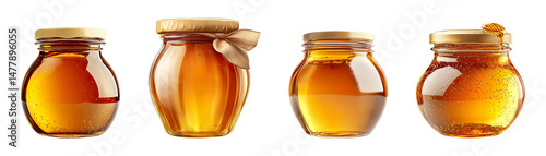 Jar of honey collection isolated on transparent background