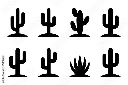 Cactus silhouette collection desert plant icons
