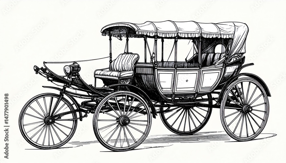 Fototapeta premium Vintage Carriage Illustration Detailed Intricate Sketch of Classic Vehicle
