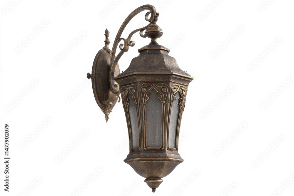Obraz premium Antique-style bronze wall lamp with intricate detailing. Perfect for adding a touch of vintage elegance to any space.