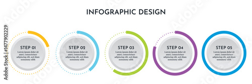 5 Option Infographics Circular Layout Template. Illustration Business Abstract Background. Infographics Design.