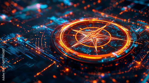 Wallpaper Mural Glowing Digital Compass on Circuit Board Torontodigital.ca