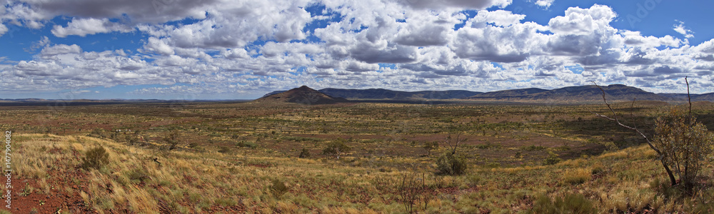 Fototapeta premium Panoramic view from Mount Bruce in Karijini National Park, Western Australia, Australia