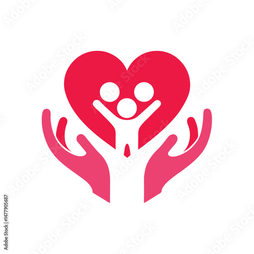 Family Heart Logo with Two Hands Holding Loved Ones