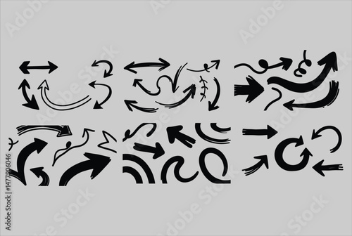 Dynamic Black Arrow Graphics: Hand-Sketched Vector Collection