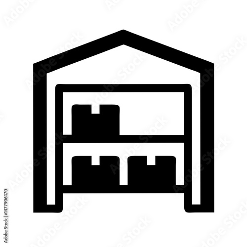 Warehouse Interior with Racks Icon Representing Storage Organization and Industrial Shelving