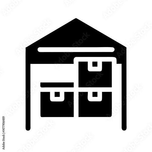 Warehouse Interior with Racks Icon Representing Storage Organization and Industrial Shelving