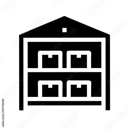 Warehouse Interior with Racks Icon Representing Storage Organization and Industrial Shelving