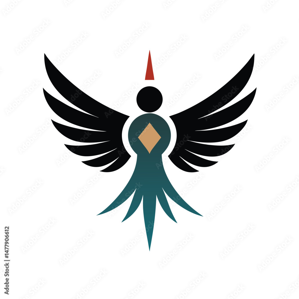 Obraz premium Symbolic bird icon with geometric design and stylized wings isolated on white background