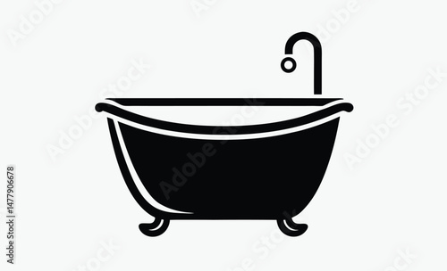 Bathtub icon vector, Baby tub silhouette, Shower head illustration