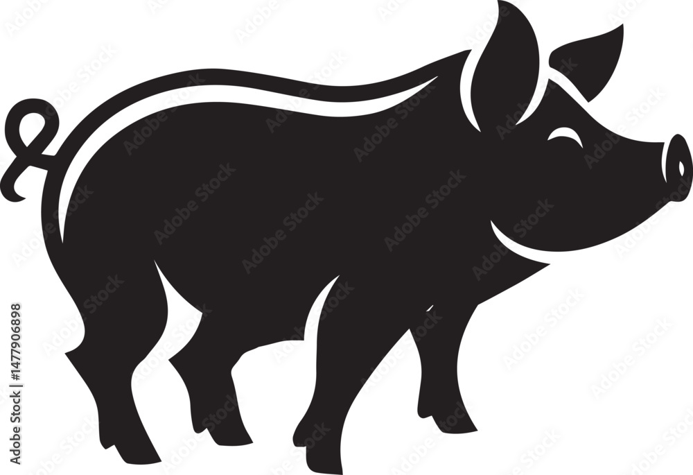 Fototapeta premium Pig Silhouette Vector Set – Farm Animal Outlines, Boar and Piglet Illustrations, Butcher Icons