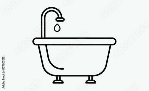 Bathtub icon vector, Baby tub silhouette, Shower head illustration