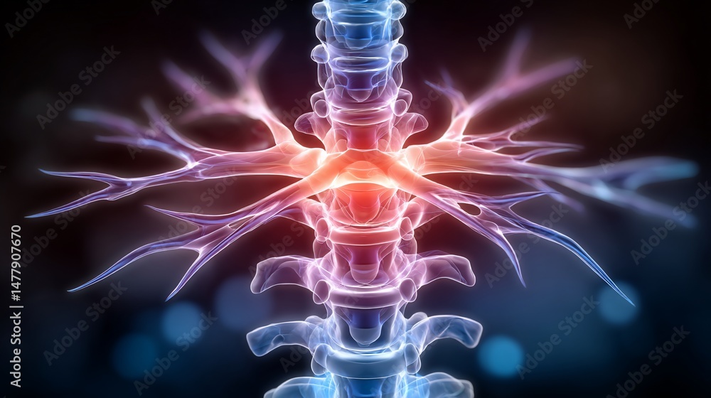 Obraz premium Spinal cord and nerves glowing xray style