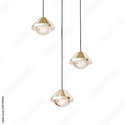 Three light fixtures hanging from a chain