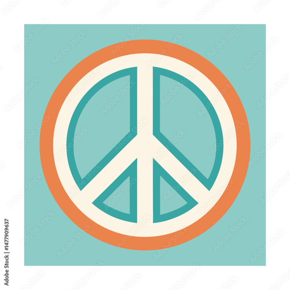 Retro styled peace symbol on a teal background celebrating harmony and nonviolence concept Retro styled peace symbol on a teal background celebrating harmony and nonviolence concept