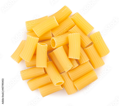 pasta rigatoni path isolated on white top view