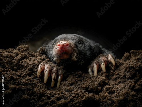 Mole wearing a mining helmet