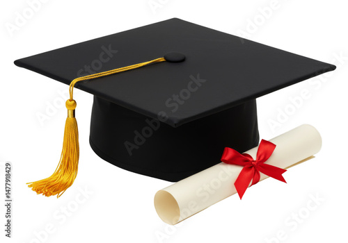 Wallpaper Mural Graduation cap and diploma stock photo for education success and academic achievement - png, isolated on transparent background Torontodigital.ca