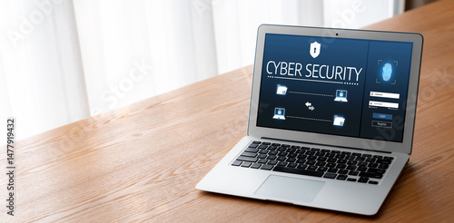 Cyber security system on computer screen protect private information snugly from hacker and cyber attack