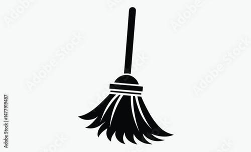 Broom silhouette vector, Cleaning tool icon, Housekeeping brush illustration