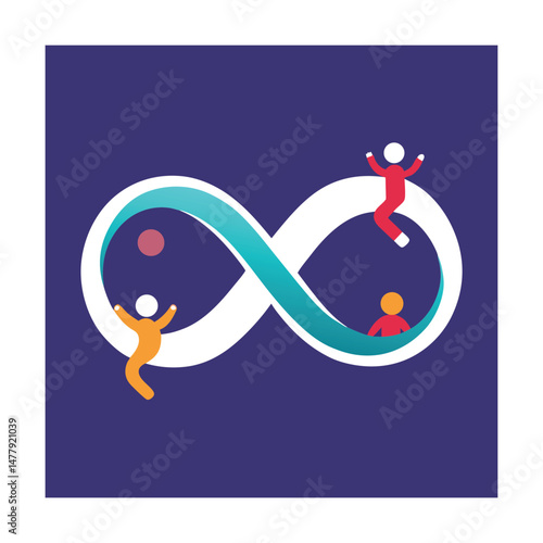 Abstract illustration of people interacting within an infinity loop representing connection