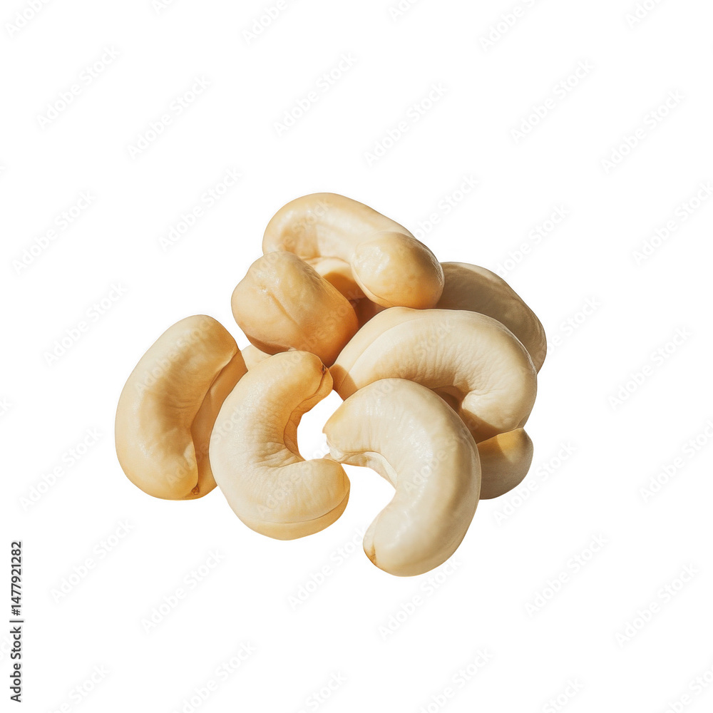 Fototapeta premium Pile of cashew nuts close up on transparent background