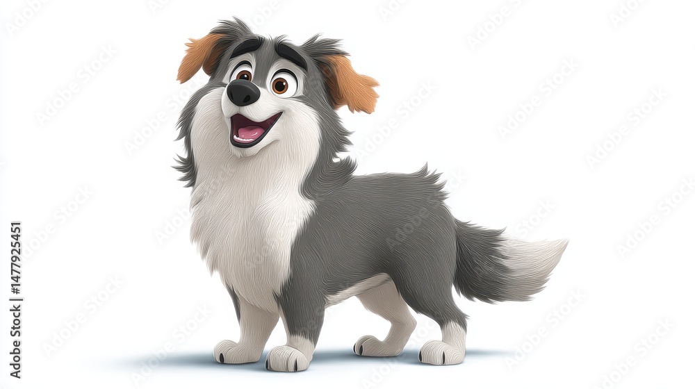 Fototapeta premium Cheerful and Playful Cartoon Dog Character Standing Upright with a Big Smile on a White Background