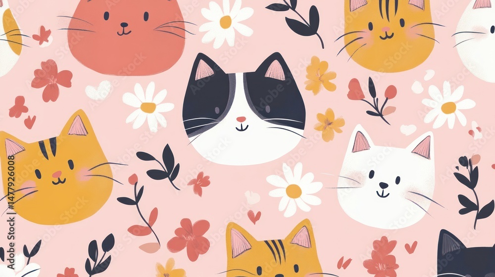 Cute cats and flowers pattern (20) Cute cats and flowers pattern (20)