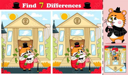 Logical activity page for kids featuring a cute rich hamster character
