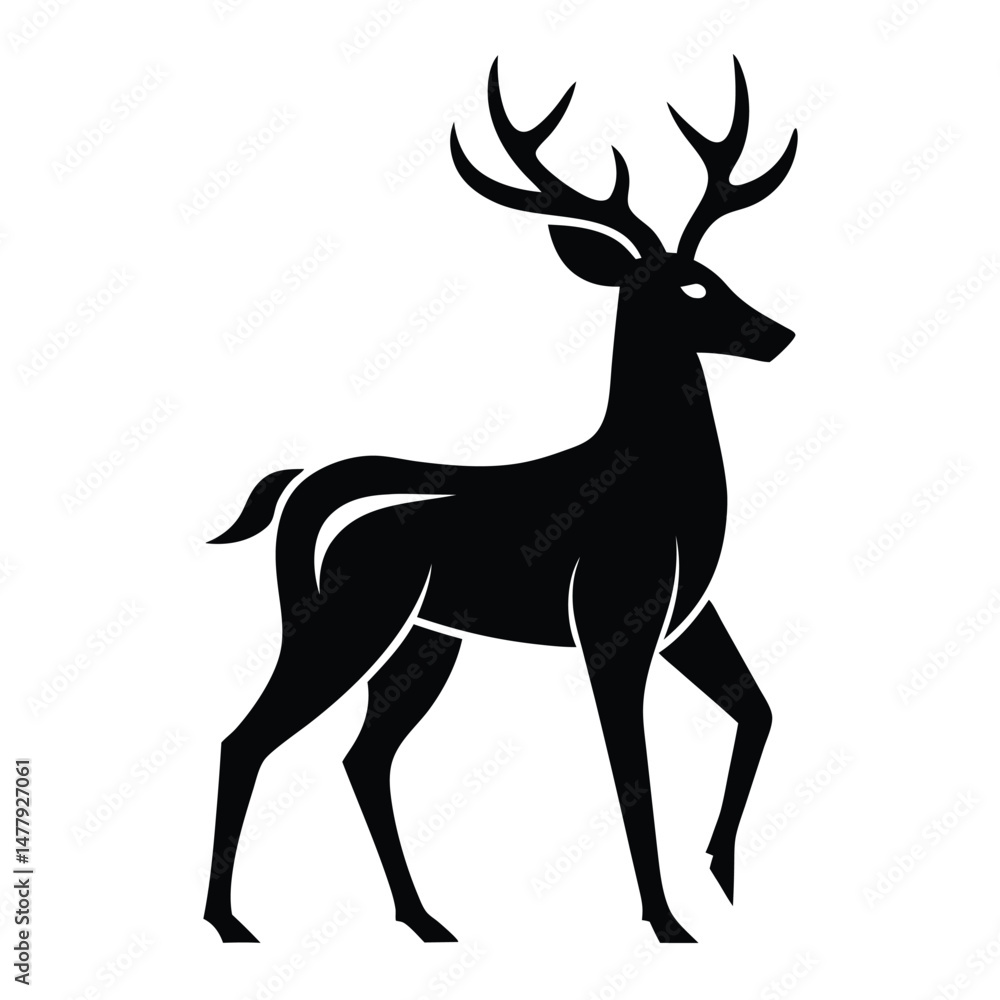Fototapeta premium deer,silhouette,profile view,black and white,minimal,simple,iconic,graphic design,vector style