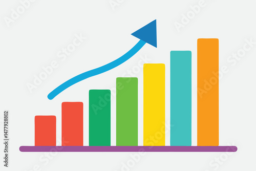 colorful bar graph, business growth chart, upward trend, infographic, vector illustration, simple geometric shapes, minimalist design, data visualization
