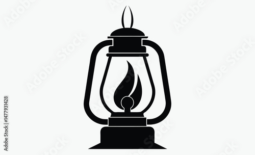 Kerosene lamp icon, Vintage lantern silhouette, Oil lamp vector
